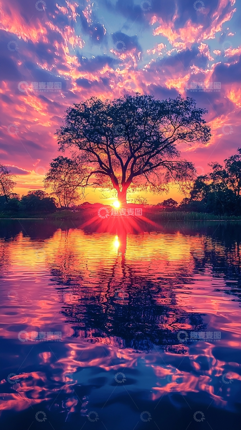 高清大图下载【趣麦麦图】夕阳下的树