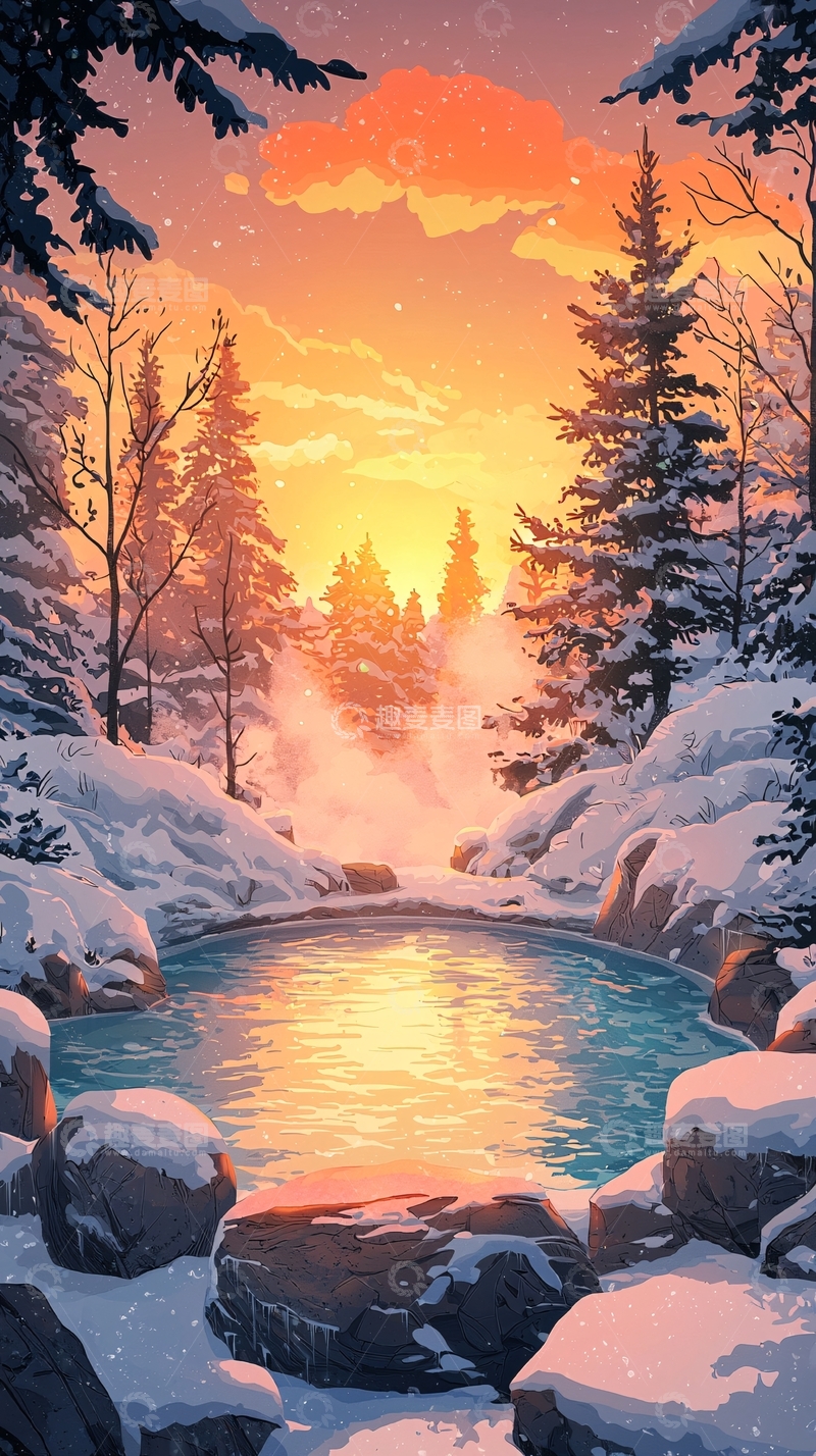 高清大图下载【趣麦麦图】冬日暖阳下的温泉美景