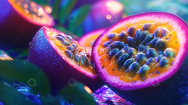 高清大图下载【趣麦麦图】紫色百香果切面特写