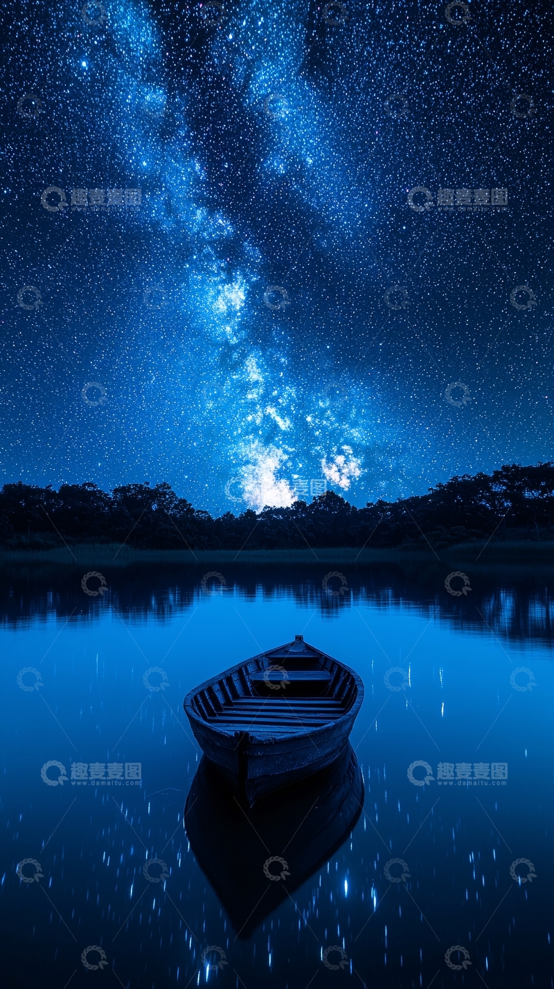 高清大图下载【趣麦麦图】星空下的独木舟