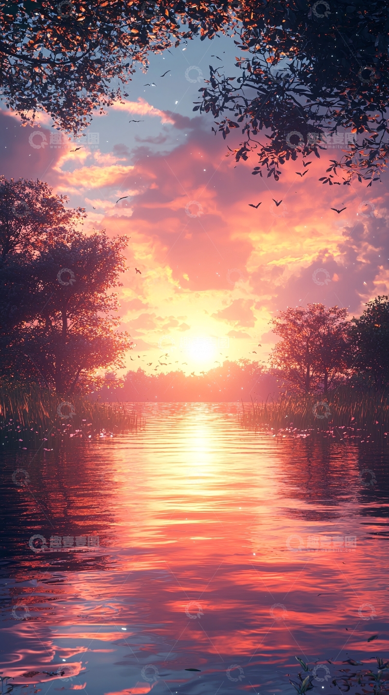 高清大图下载【趣麦麦图】日落河景