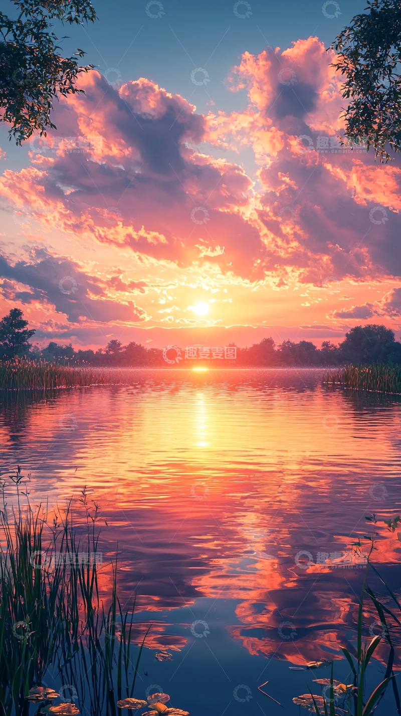 高清大图下载【趣麦麦图】日落湖景