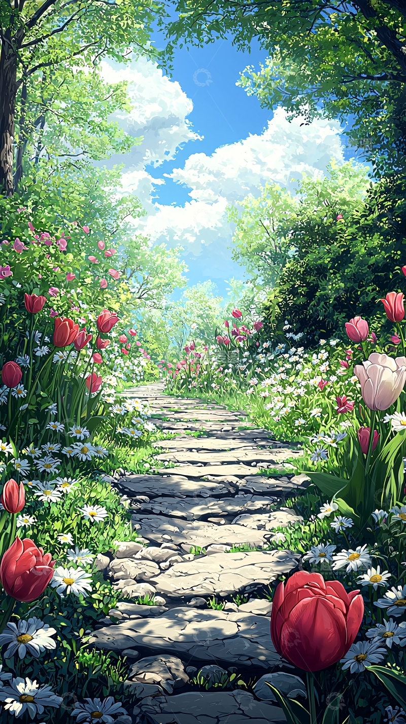 高清大图下载【趣麦麦图】阳光下的花路小径