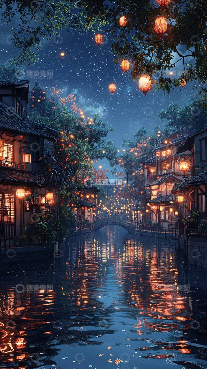 高清大图下载【趣麦麦图】夜幕下的水乡灯火