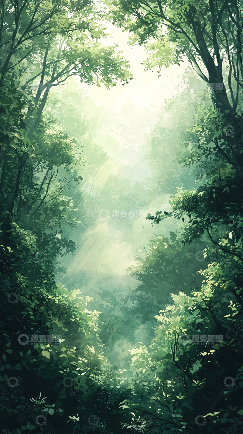 高清大图下载【趣麦麦图】绿色森林仙境般的光辉
