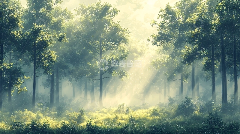 高清大图下载【趣麦麦图】森林光线穿透