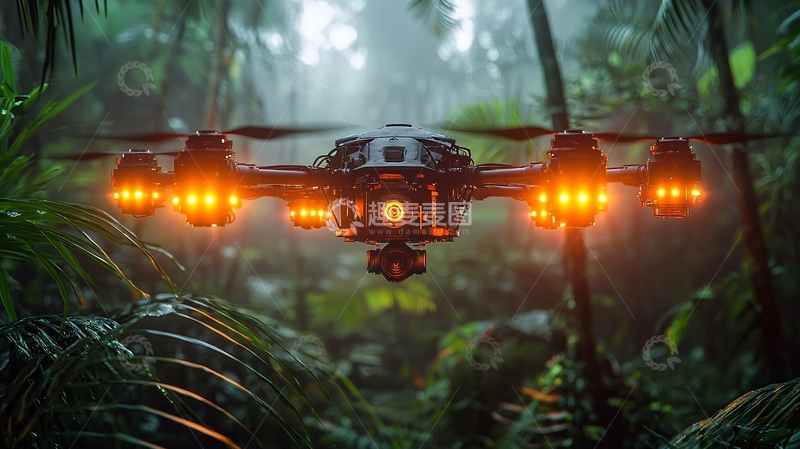 高清大图下载【趣麦麦图】雨林中黑色无人机