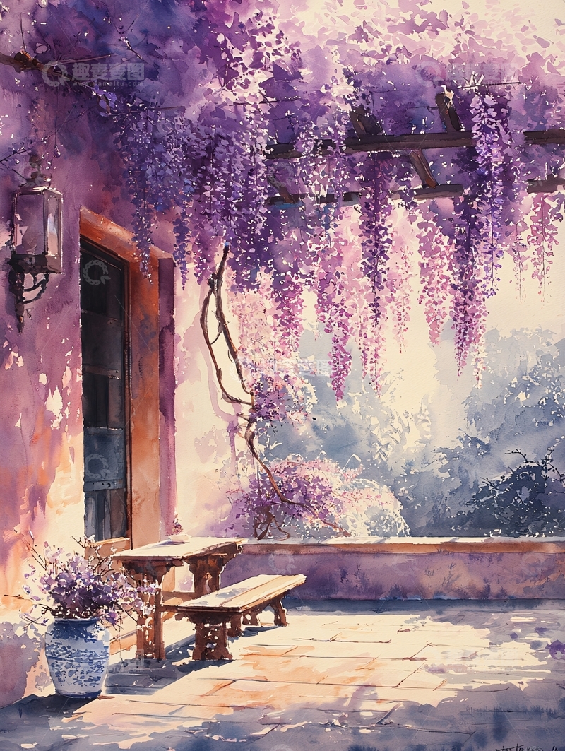 高清大图下载【趣麦麦图】紫藤花廊