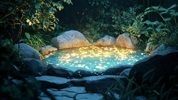 夜晚森林小水池