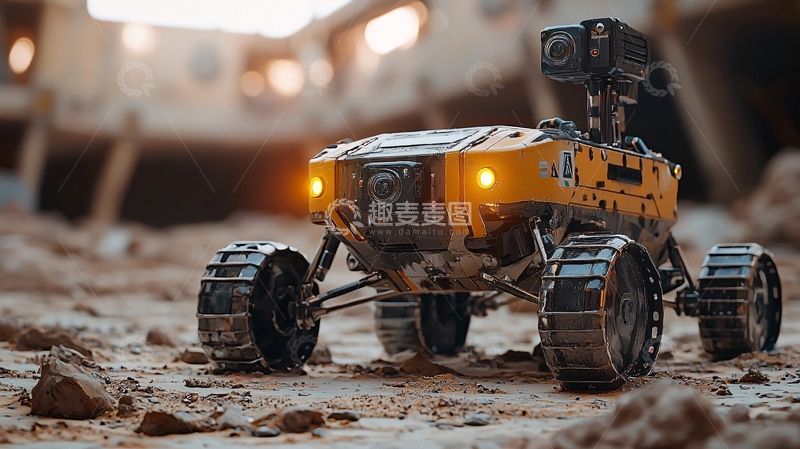 高清大图下载【趣麦麦图】废墟中黄色探测机器人