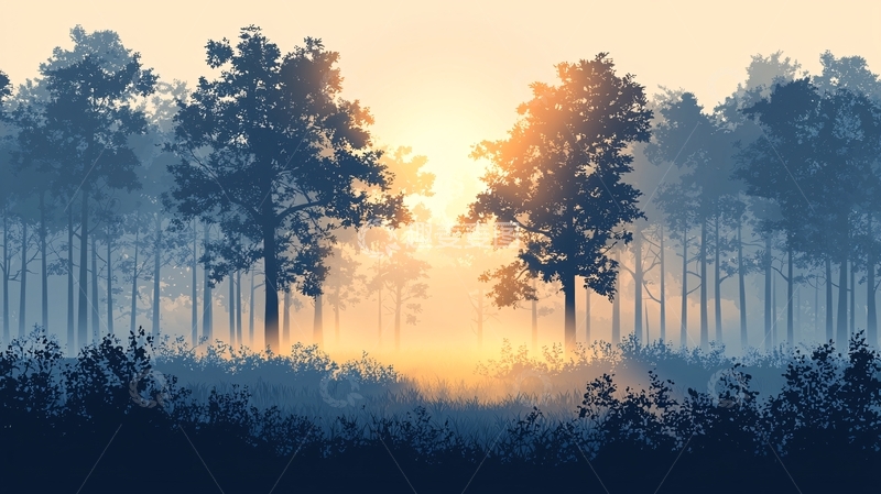 高清大图下载【趣麦麦图】清晨森林日出