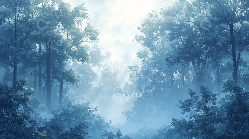 高清大图下载【趣麦麦图】梦幻般的蓝色雾气森林