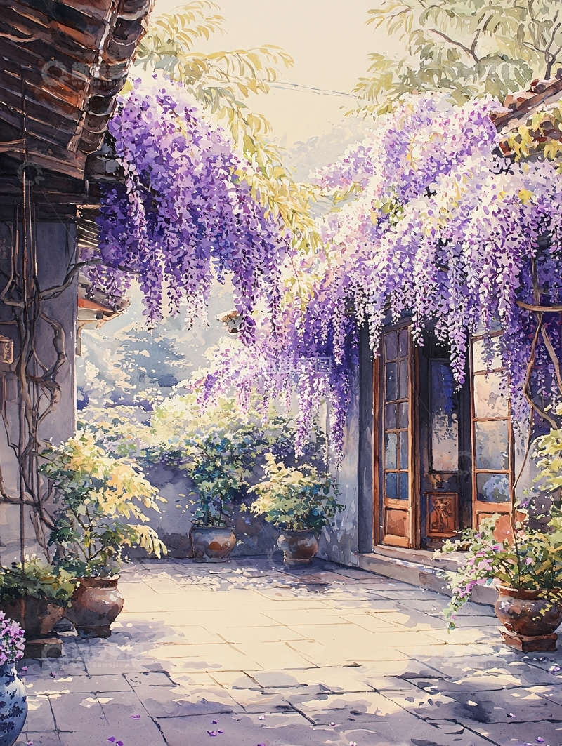 高清大图下载【趣麦麦图】紫藤花廊