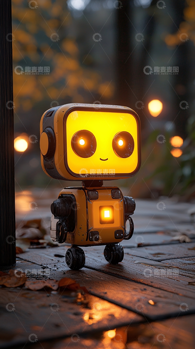 高清大图下载【趣麦麦图】可爱的小黄机器人