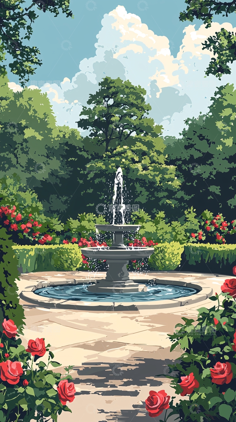 高清大图下载【趣麦麦图】公园喷泉玫瑰花