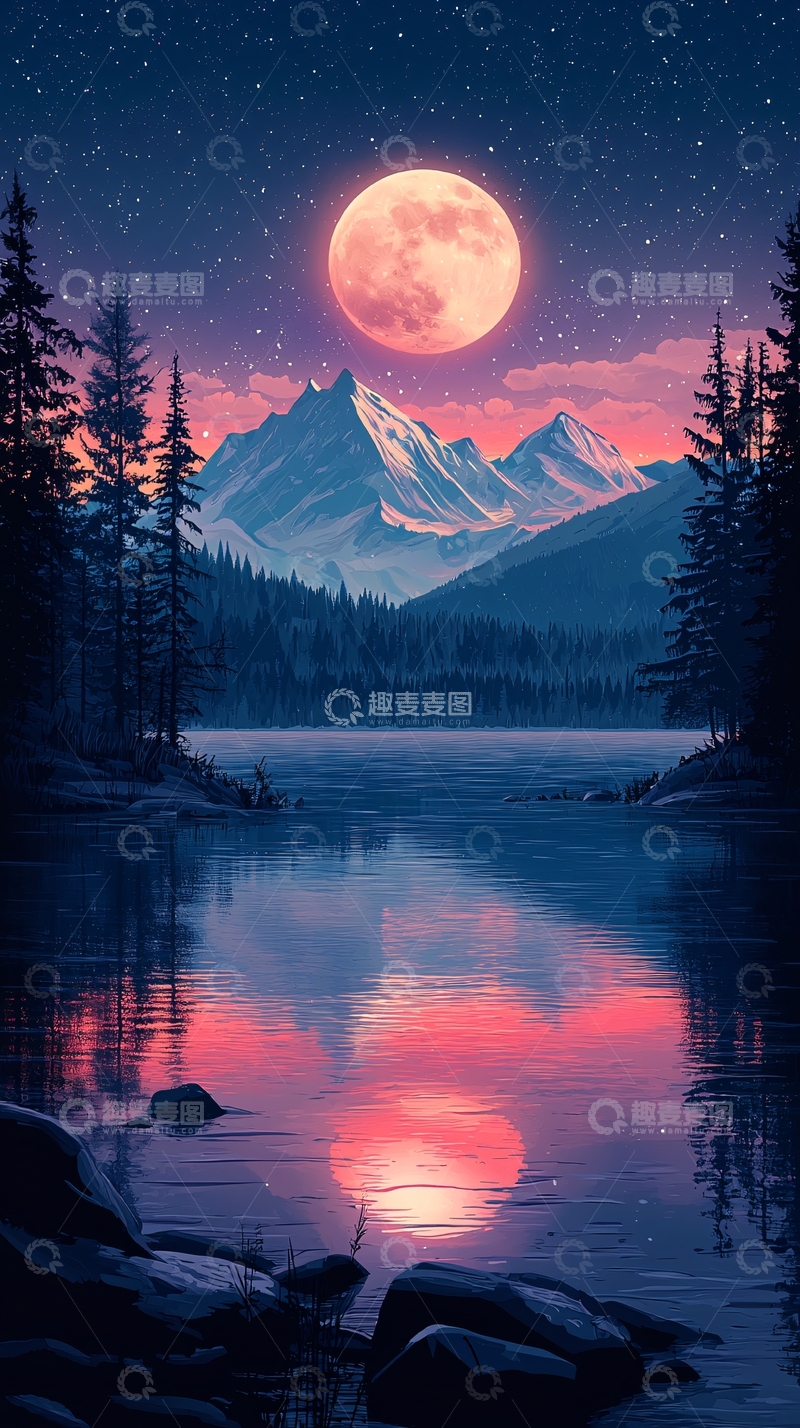 高清大图下载【趣麦麦图】粉色月亮