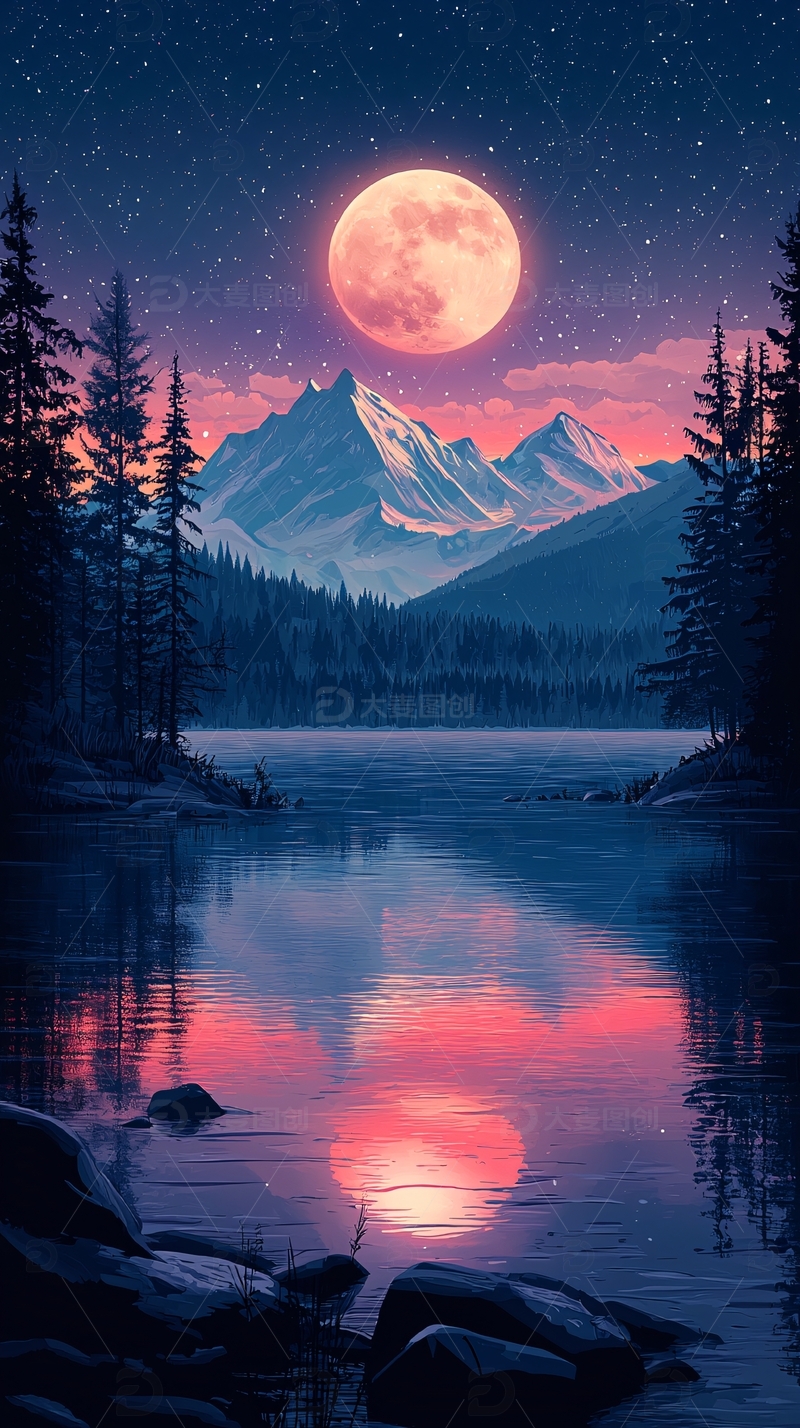 高清大图下载【趣麦麦图】粉色月亮
