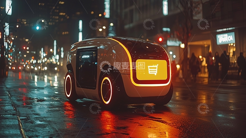 高清大图下载【趣麦麦图】夜晚城市自动驾驶汽车