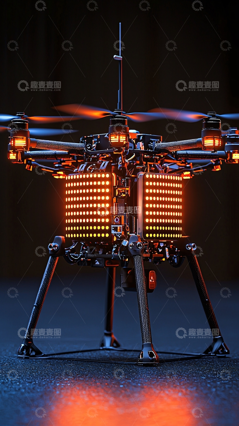 高清大图下载【趣麦麦图】炫酷黑色多旋翼无人机