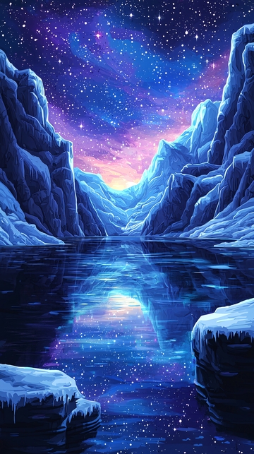 冰雪峡谷星空倒影