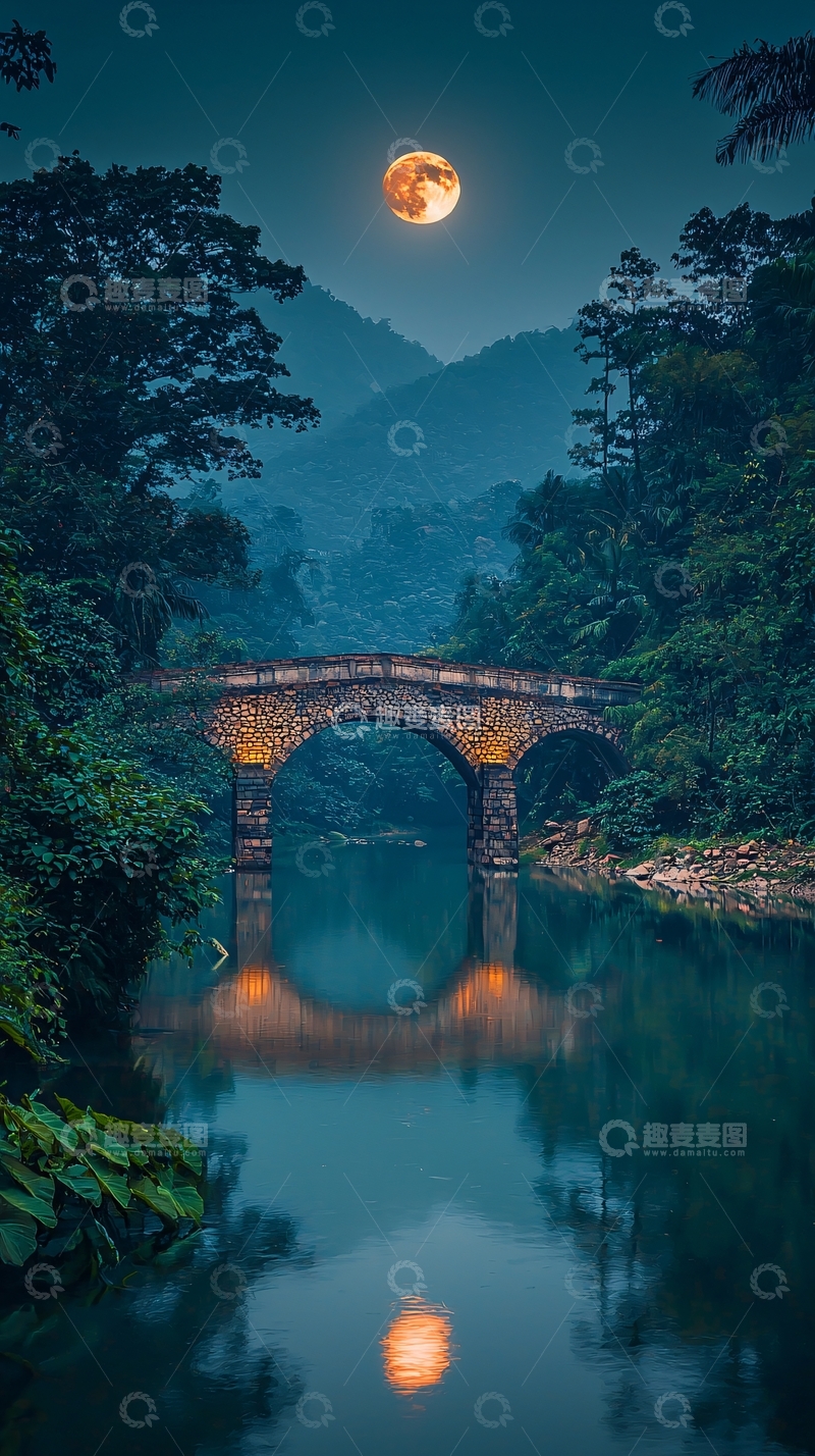 高清大图下载【趣麦麦图】月夜下的石桥美景