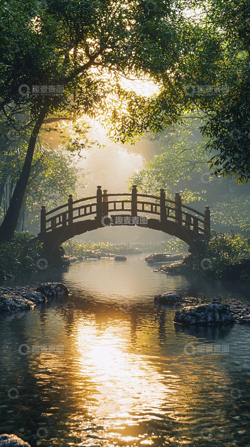 高清大图下载【趣麦麦图】静谧森林小桥流水