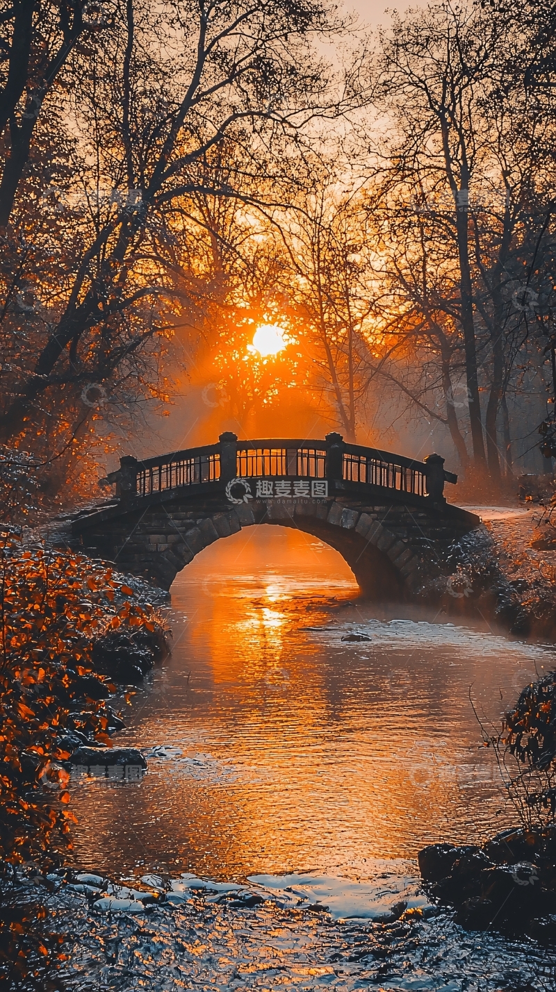高清大图下载【趣麦麦图】日出桥梁景色