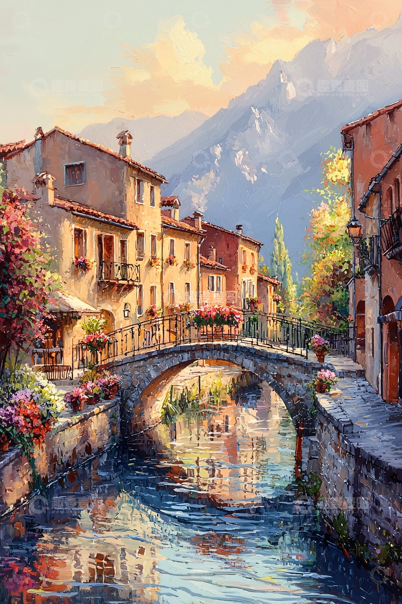 高清大图下载【趣麦麦图】油画风格的意大利小镇