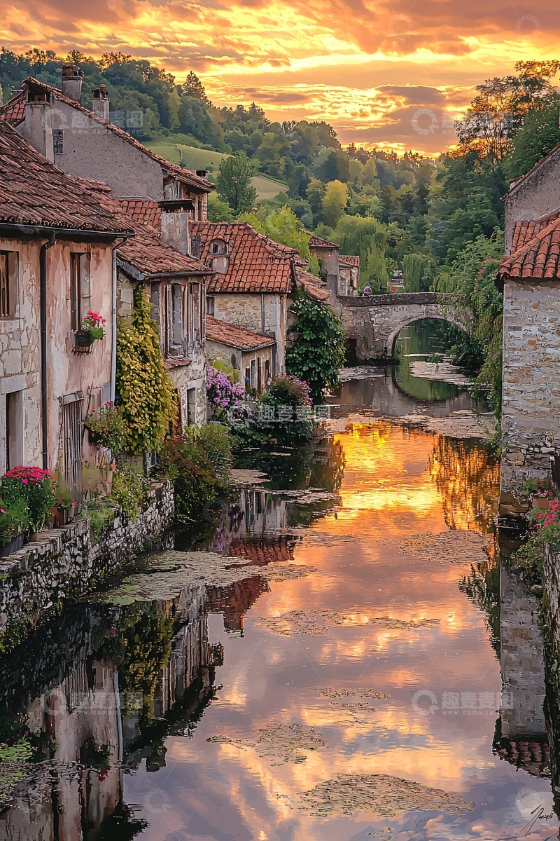高清大图下载【趣麦麦图】夕阳下的欧洲小镇