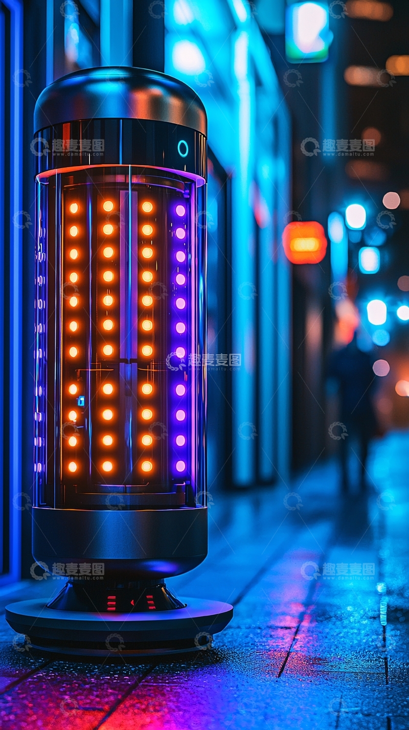 高清大图下载【趣麦麦图】夜间街景科技感垃圾桶