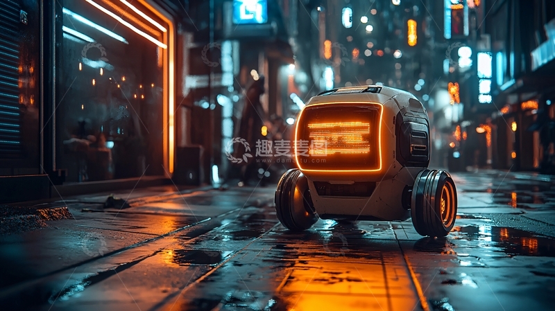 高清大图下载【趣麦麦图】未来都市夜景机器人