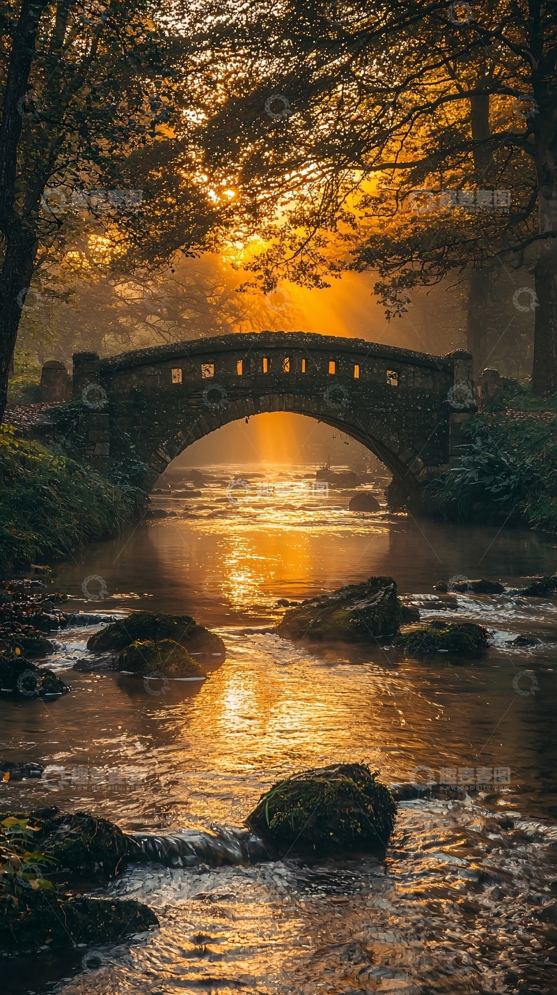 高清大图下载【趣麦麦图】清晨雾气小桥流水