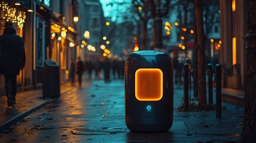 夜晚街道智能垃圾桶