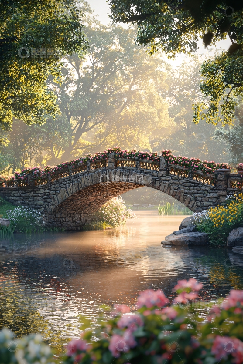 高清大图下载【趣麦麦图】清晨公园石桥