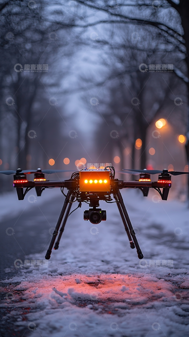 高清大图下载【趣麦麦图】夜间无人机雪地街道