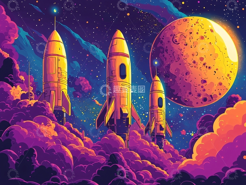 高清大图下载【趣麦麦图】三火箭飞向太空的图像