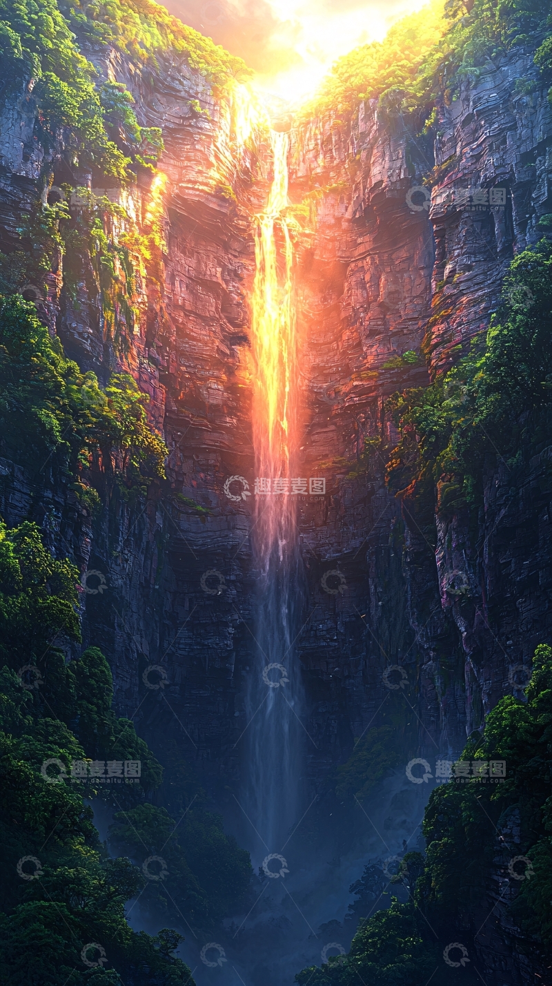 高清大图下载【趣麦麦图】阳光照耀下的瀑布
