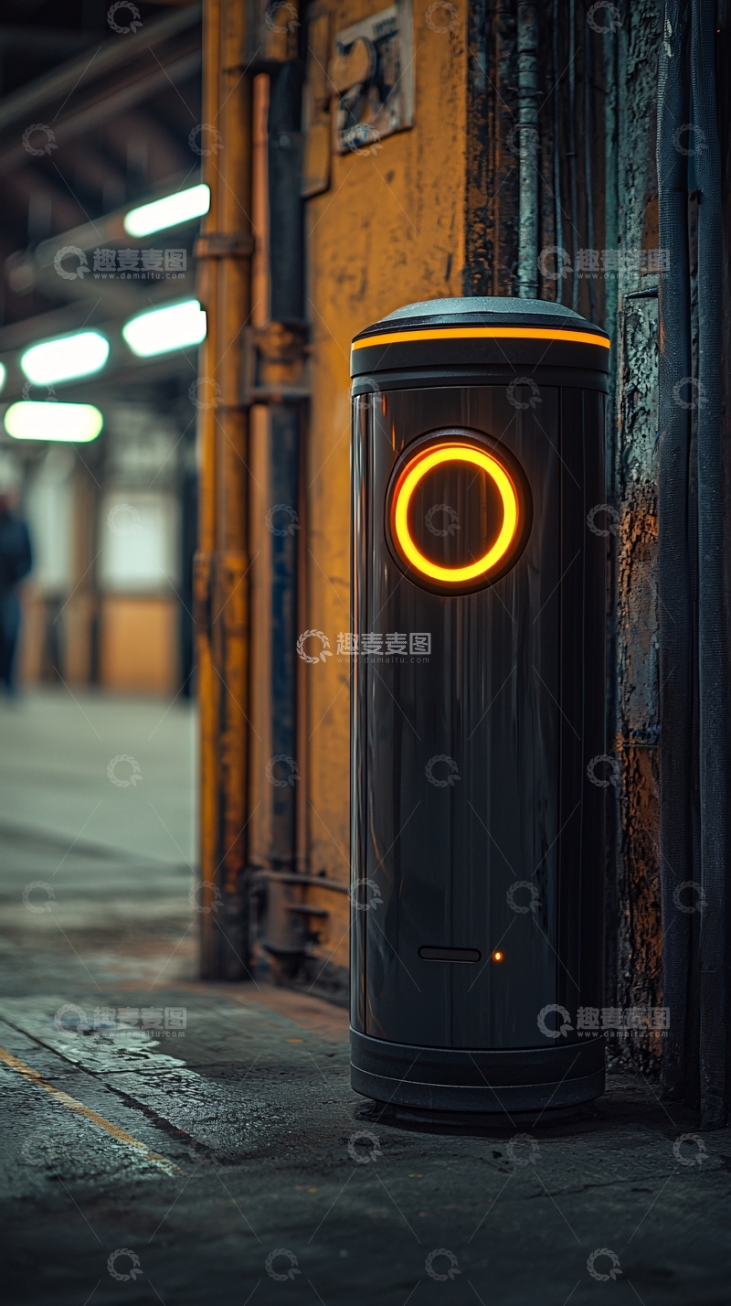 高清大图下载【趣麦麦图】夜晚巷道里的黑色圆柱形装置