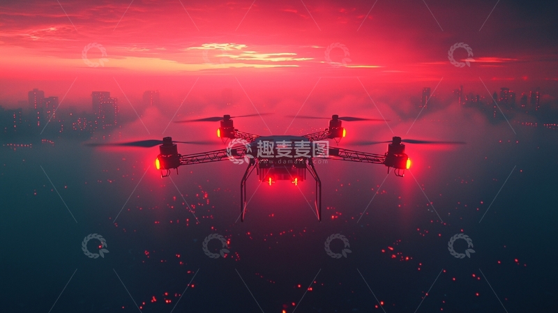 高清大图下载【趣麦麦图】红色天空下无人机