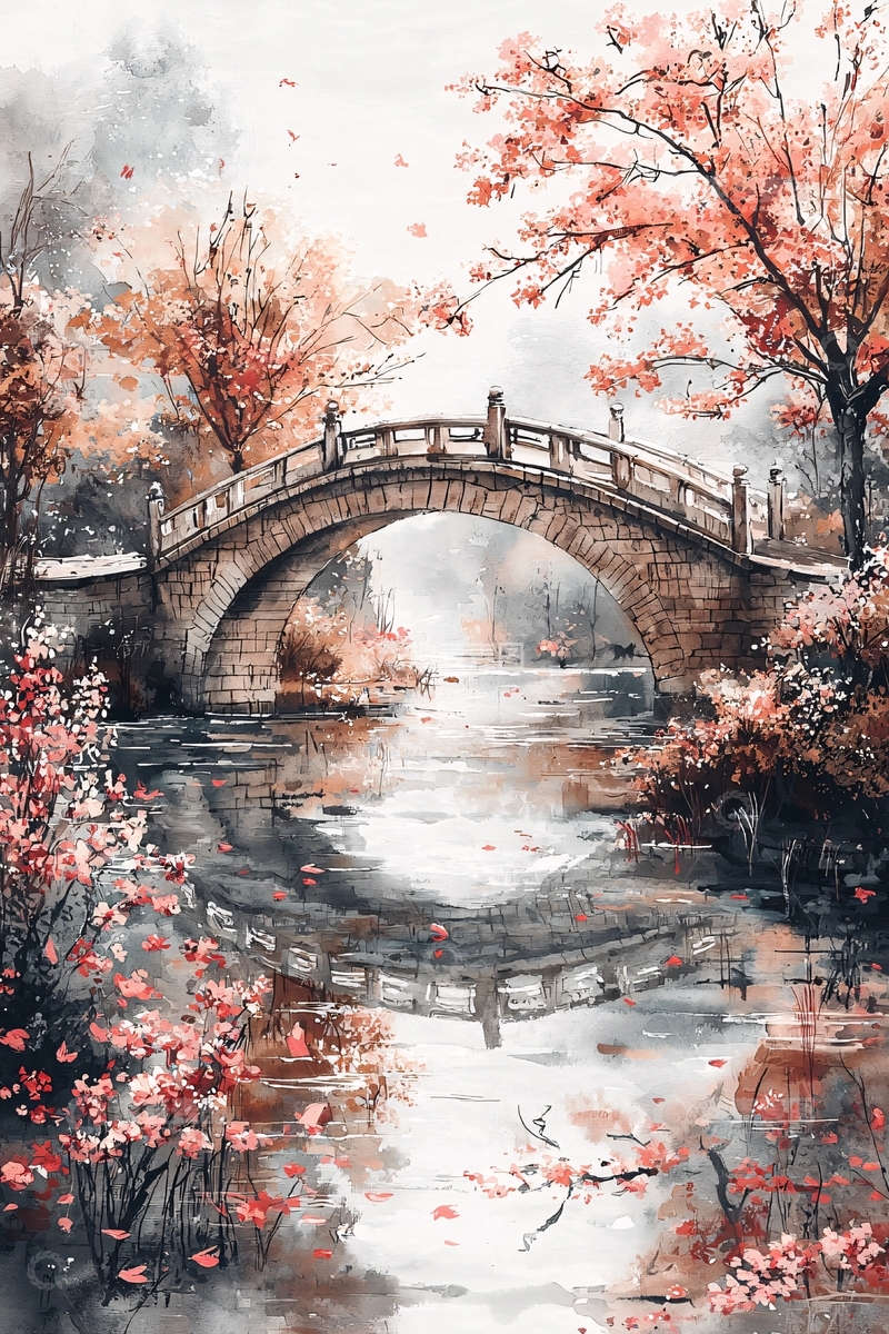 高清大图下载【趣麦麦图】水墨画桥12