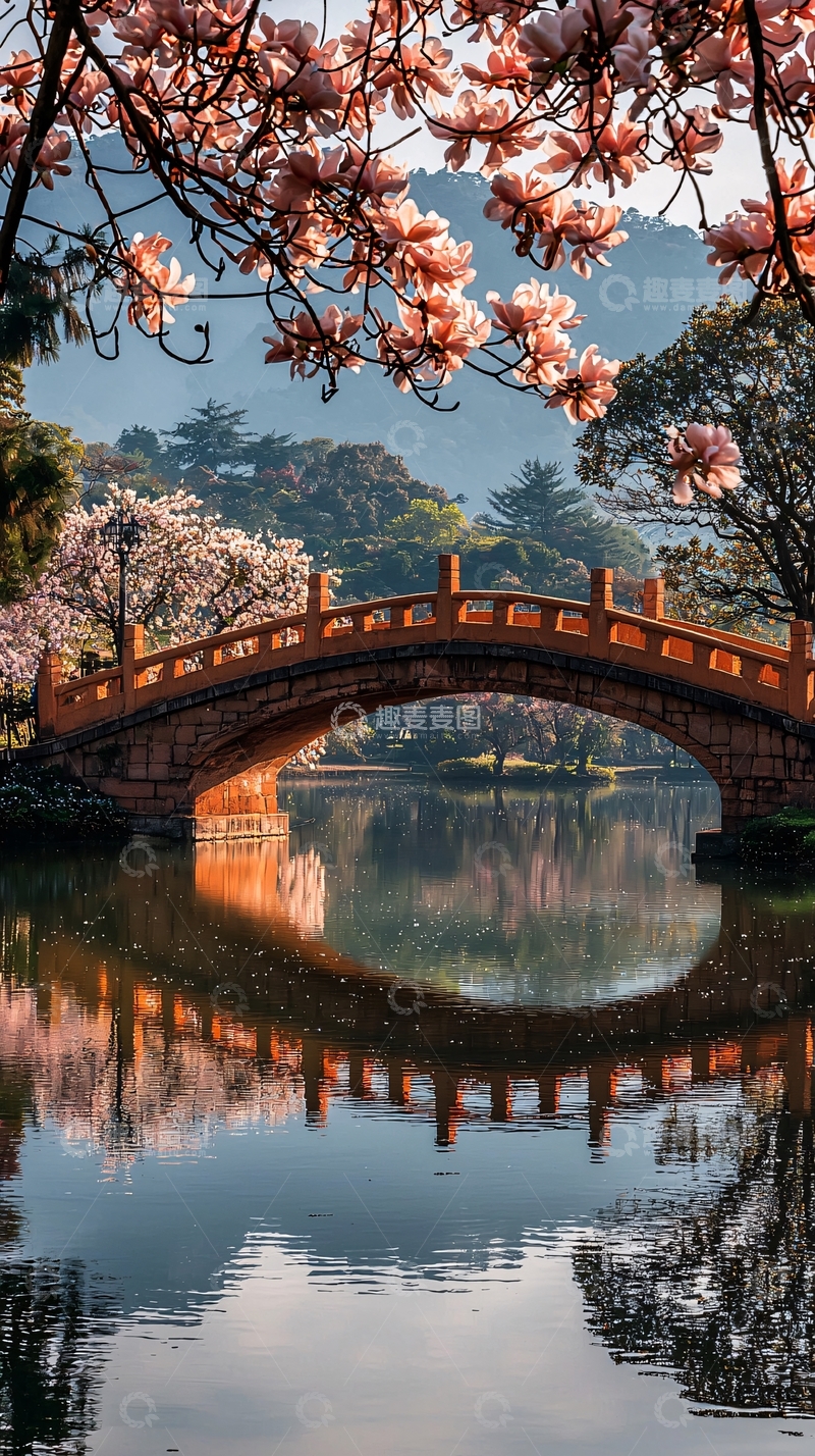 高清大图下载【趣麦麦图】樱花桥倒影