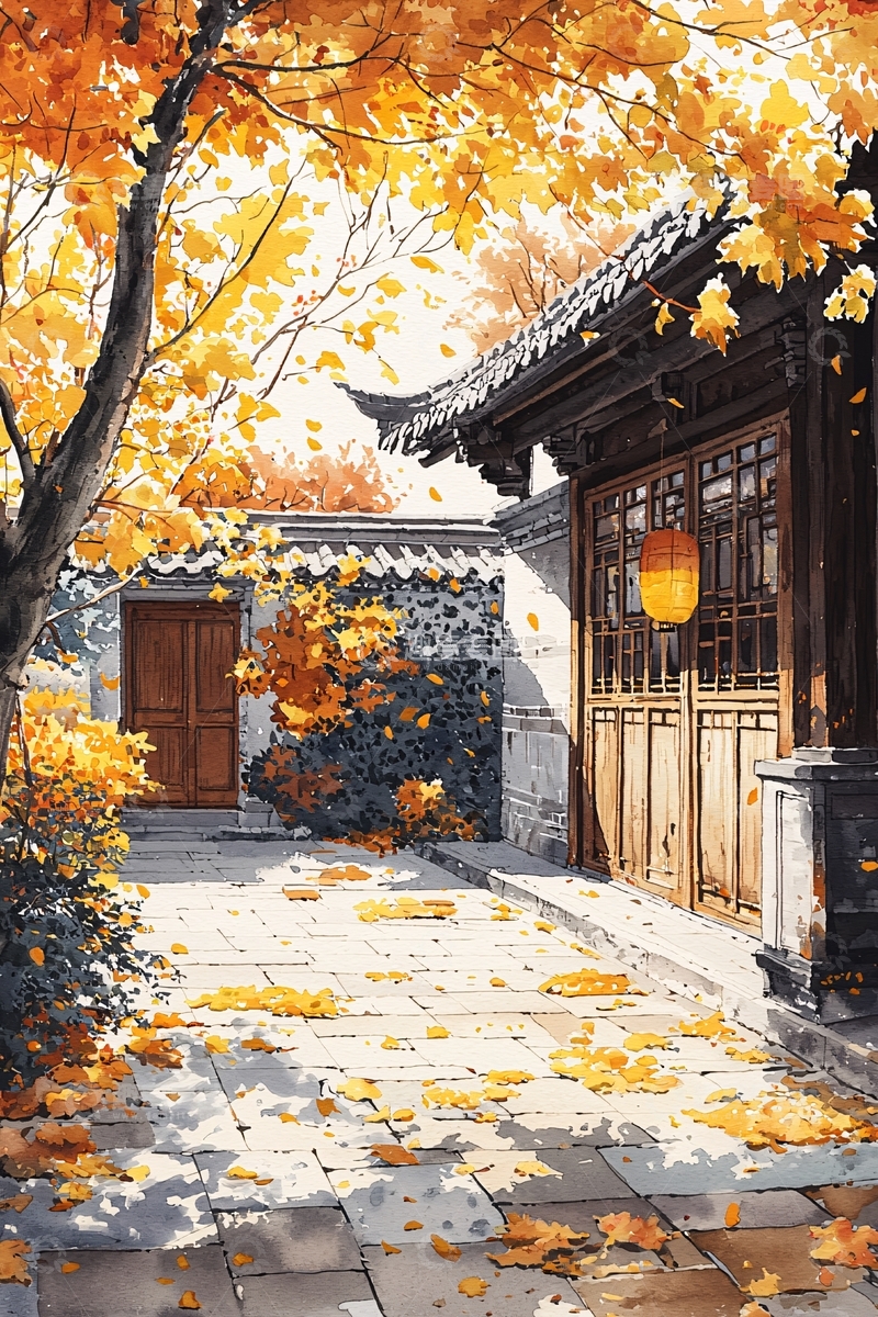 高清大图下载【趣麦麦图】秋日阳光下的古建筑庭院