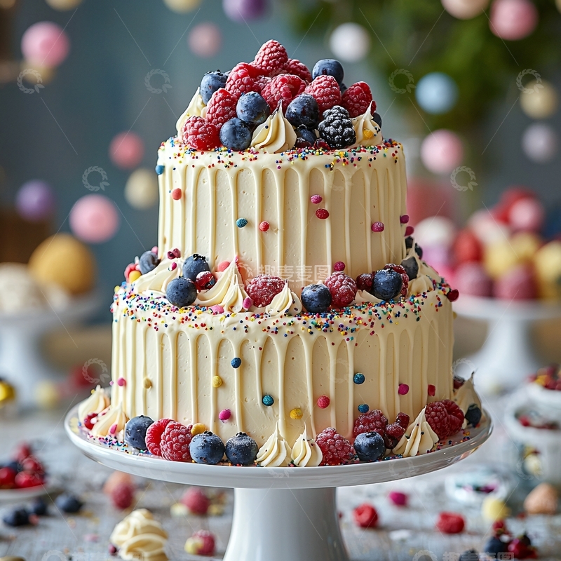 高清大图下载【趣麦麦图】双层覆盆子蓝莓奶油蛋糕