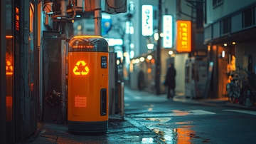 夜晚小巷橙色垃圾桶