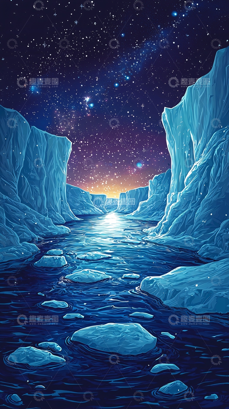 高清大图下载【趣麦麦图】冰川峡谷星空
