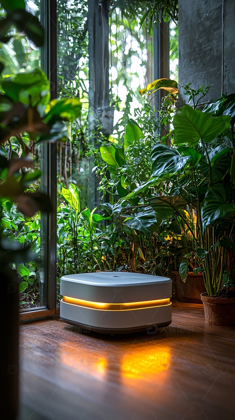 高清大图下载【趣麦麦图】绿色植物环绕的方形设备