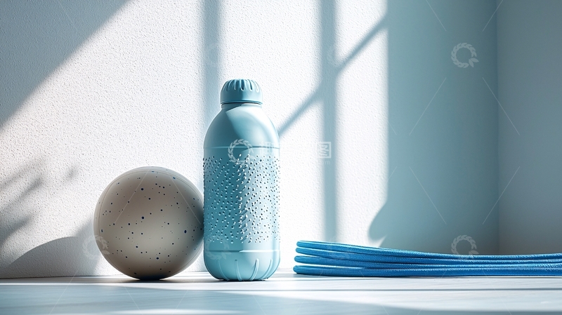 高清大图下载【趣麦麦图】浅蓝色水瓶与运动器材