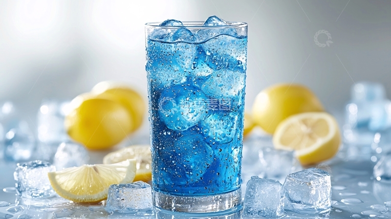 高清大图下载【趣麦麦图】蓝色冰饮柠檬冰块