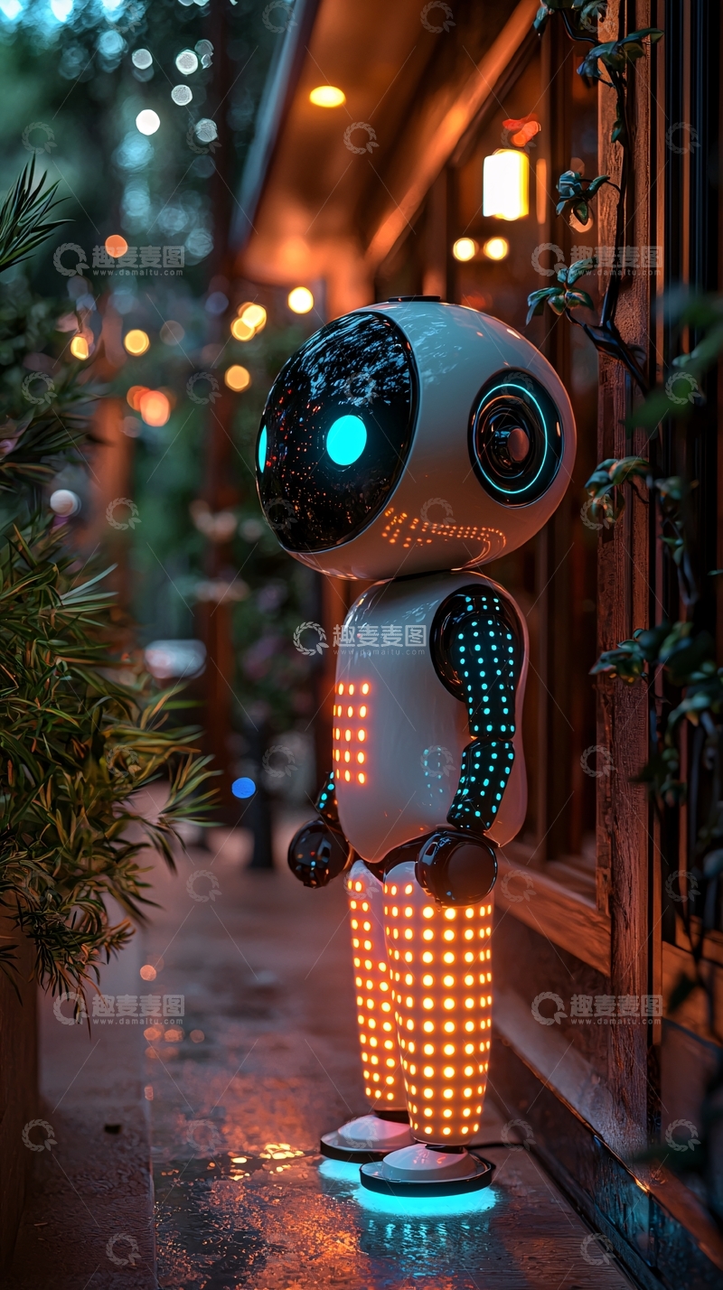 高清大图下载【趣麦麦图】夜晚街景机器人