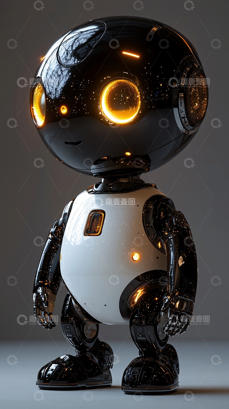 高清大图下载【趣麦麦图】可爱黑色机器人